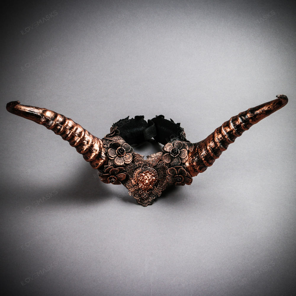 Gothic Demon Long Horn with Lace Head Piece - Black Copper